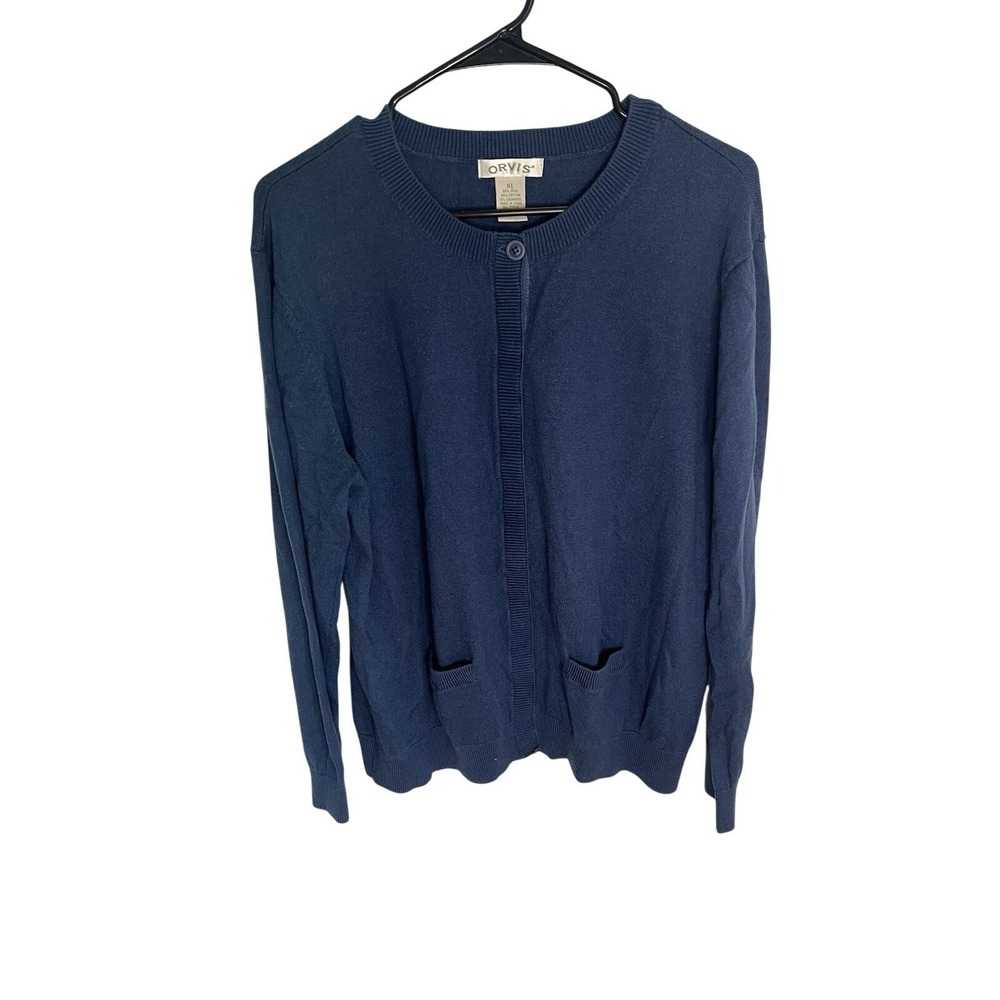 Orvis Wm XL Blue Wool Cotton Cashmere Button Down Cardigan Sweater Indie Minimal